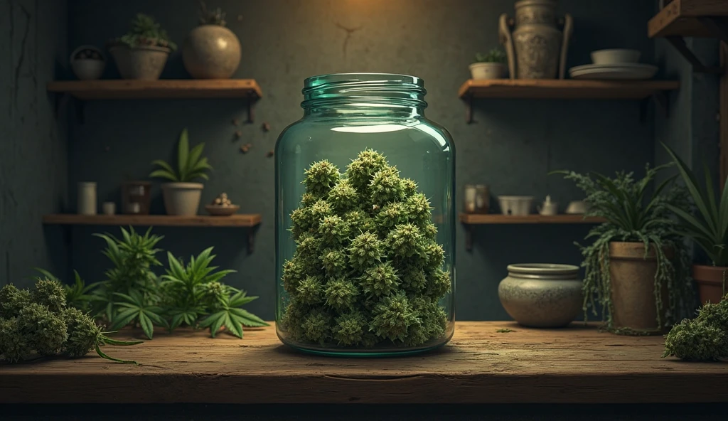 <lora:CannabisPunk:1> cannabispunk Encyclopedia, messy environment, detailed