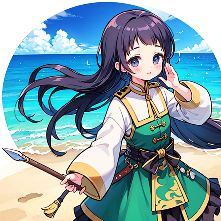 (masterpiece), (best quality), (ultra-detailed), intricate detail, detailed beautiful face and eyes,1girl, solo, purple eyes, purple hair, long dark blue hair, white earrings, red hairband, star hair ornament,fingerless gloves, gloves,pantyhose, jewelry, pleated_skirt,red skirt, short sleeves, Blunt Bangs,shizuka,hot,sea background