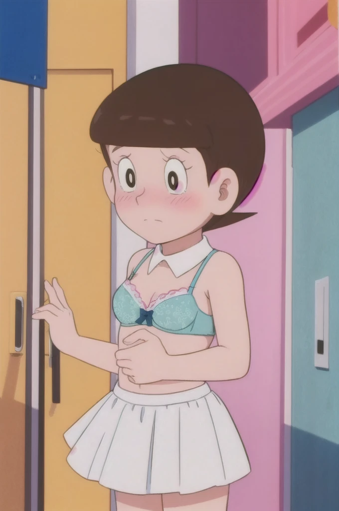 hoshinosumire,,,retro artstyle,1980s \(style\),1990s \(style\),idol,singing,stage,looking_at_viewer,dress,:d,Skirts roll up、Panties are in full view、Larger breasts、Blushed face、On all fours、In underwear、Embarrassed、My underwear is torn、Weak、In underwear、Panties are visible from a low angle、Stick your butt out to the camera