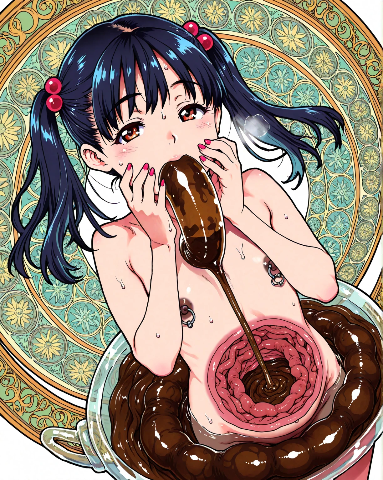 (((character:asakura minami:1.2))),((masterpiece)),((highest quality)),Uncensored,Super detailed,(thin entire outline),enlightenment,explicit,1girl,solo,black hair,parted lips,(medium hair),black eyes,perfect body,beautiful body,beautiful Nose,beautiful eyes,beautiful character design,perfect eyes,perfect face,beautiful face,((happy)),smile,beautiful mouth,embarrassed,((enjoying)),((looks like fun)),((vimbrigant)),((having fun)),open vagina,((((extra thicked turd:1.2)))),peace sign,(((prolapsed pushing anus))),(cheeks are red),wallpaper,ultra high resolution,8k,photo shoot,(beautiful medium chest:1.2),(Beautiful face:1.2),beautiful legs,perfect feet,beautiful skin,fair skin,smooth skin,official style,official art,make a screen cap,indoor,(in the kitchen),(turd into the dishes),bright lighting,(high quality realistic vagina:1.2),(high quality realistic anus:1.2),(high quality realistic turd:1.2),clitoris,(loose anus:1.2),urethral hole,wide spread legs,close up crotch area,((((mouthful eating turd:1.3)))),((((soft turd:1.2)))),((((long turd:1.2)))),((((self vaginal fisting:1.2)))),((self anal fisting)),unchi,nsfw,