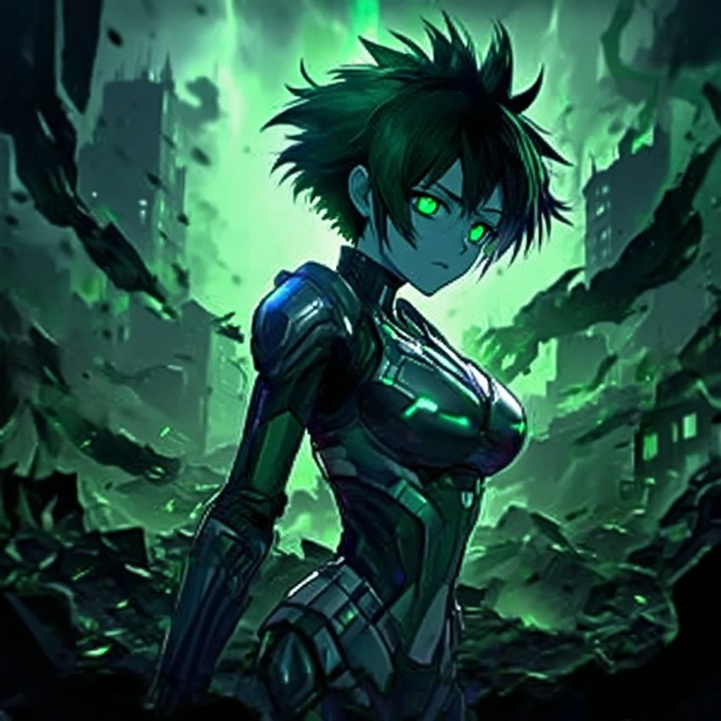 Create an anime poster for "Galactic Odyssey," a series about a group of aliens on a mission to find a new planet. Zara is a fierce warrior with (bright green, spiky) hair and (fiery, determined) eyes. Tali is a brilliant scientist with (curly, blue) hair and (analytical, curious) eyes. Jax is a charming rogue with (messy, black) hair and (mischievous, twinkling) eyes. The poster should capture the epic adventure of the series, with fantastical elements such as (glowing planets, swirling galaxies, and laser beams). The title should be written in bold, futuristic letters, with the tagline, "In a universe of infinite possibilities, anything can happen."