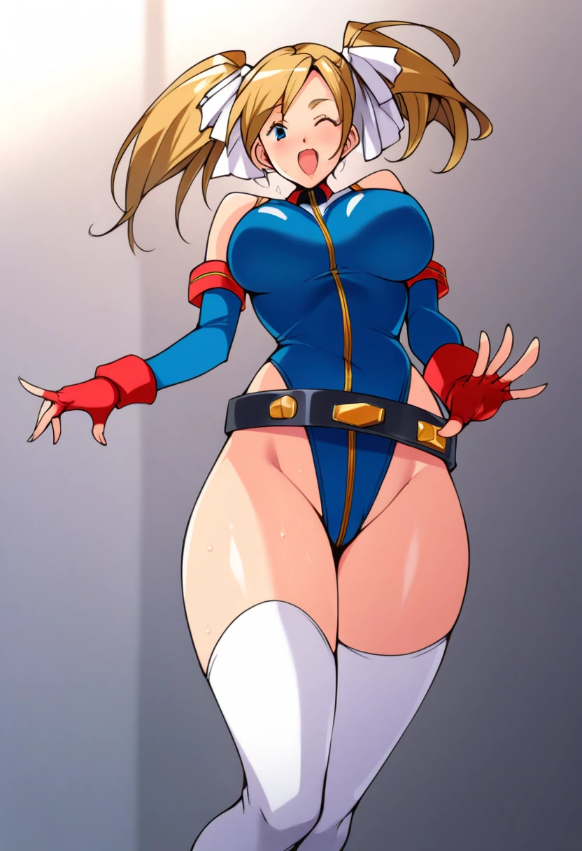 ultra-detailed, Explicit, Beautiful body, Beautiful Nose, Beautiful character design, perfect eyes, perfect face, ultra highres, 4K, beautiful legs, perfect legs, Nice hands, Perfect hand, Masterpiece, Best Quality, Highly detailed, illustration, absurdres, street fighter, doll suit, shadaloo doll, dollsuit, expressionless, blank eyes, looking at viewer, red gloves, emotionless, black latex, corrution, mind control, female combatant, full body, hypnotized, unhappy trance, full body suit, ribbed bodysuit, both arms at side, obey, perfect female body, extremely glossy latex, hypnosis, hypnoLora, empty eyes, Mind control device, poses, submissive_pose, Slave, hat, necktie, standing, standing up straight, Standing at attention, hat, yellow necktie, belt, latex, ribbed bodysuit, thighhighs, garter belt, Fighting Stance, extending the right arm from the shoulder into the air with a straightened hand, military, thigh boots, solo, Classroom of the Elite, Ichinose Honami, pink blonde hair, blue eyes, long hair, large breast