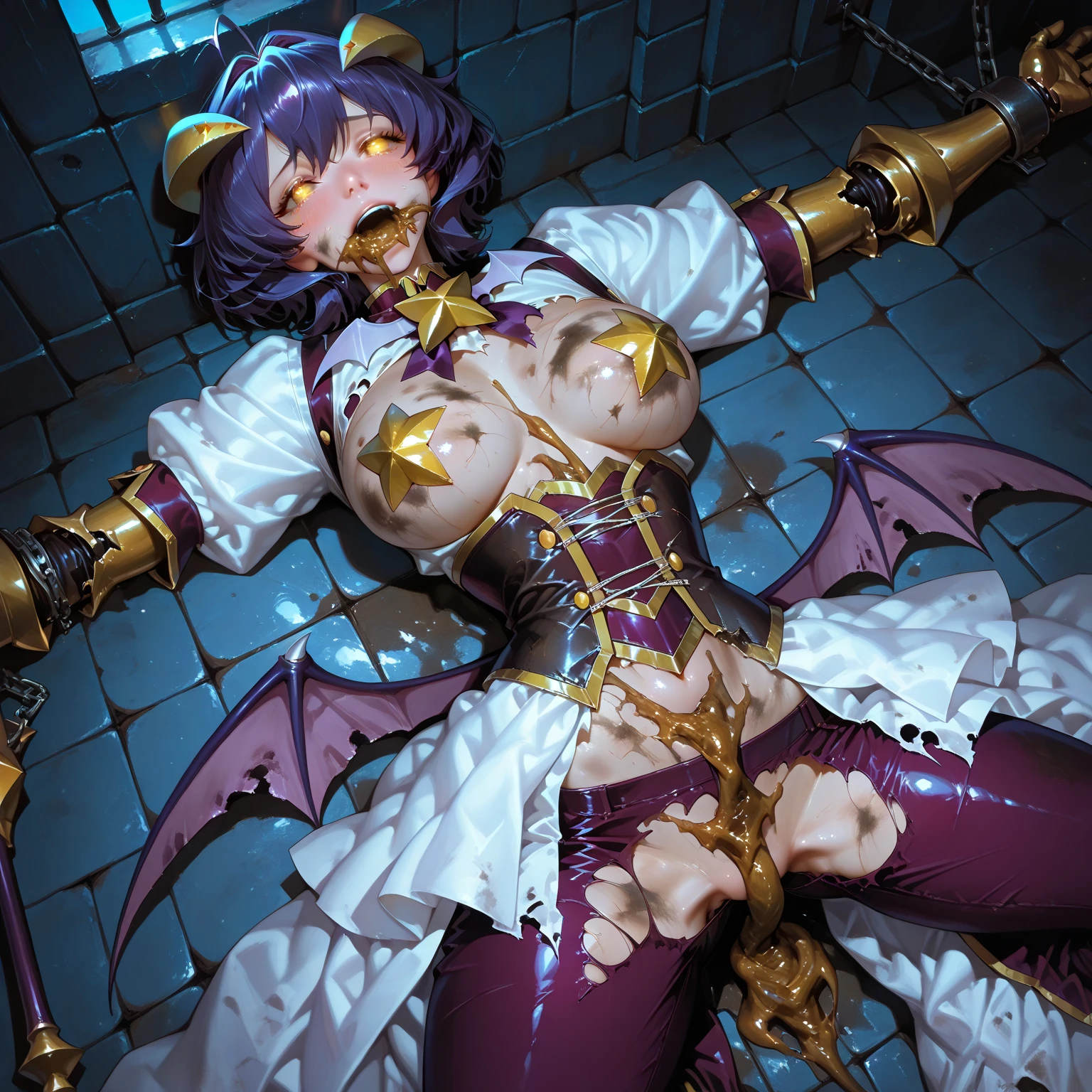 (( Tentacles_breastgrab、Tentacles、grab、Raise your arms、Tentacles,口の中の巨大なTentacles、Thick Tentacless in the mouth、Blowjob、deep throat、suspension、Double penetration、巨大なTentacles、巨大なTentaclesセックス、Vaginal中の大きなTentacles、複数のTentaclesセックス、Vaginal中の複数のTentacles、背景でいっぱいTentacles、Tentacles穴、Tentaclesセックス、Tentacles絶頂、Tentaclesが腕にからむ、Tentaclesが足にからむ、Tentaclesが胸にからむ、Tentacles挿入)) 、(Tentacless, Tentacless sex, Vaginal), Mature Woman、(masterpiece、High resolution、high quality:1.2,Heterosexual)、(Big Breasts,Nipples are visible、Glowing Skin:1.5),Narrow eyes,A chest with a strong presence,Cinema Lighting、(Twin tails、Brown Hair 、 Moena(Italy)、1 girl、blush、Sweat、Helmet、(visor\(armor\):1.3)、Heart Color、corset、topless、Elbow hand pockets、Garter Straps、Thigh-high boots、tattoo)、Dark Cave、Dark Prison、Dark Prison、Dark Dungeon、Blur the background