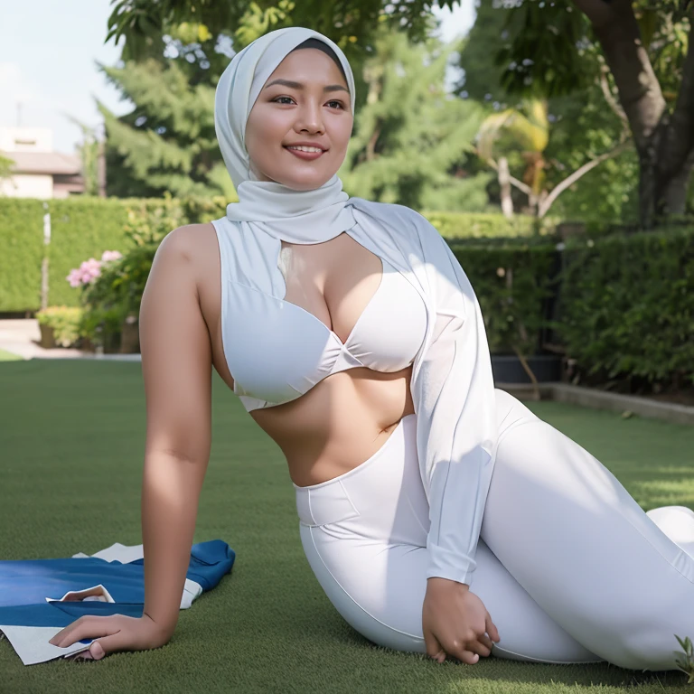 ( Close Up),RAW, Best quality, high resolution, work: 1.3), Beautiful Malay woman in hijab, Masterpiece, fit body, big breasts, beautiful big eyes, Soft smile, beautiful face, woman sitting at table in green meadow , traditional beauty, sunset moment, in the field, in the countryside, beautiful woman, with the sunset, naked, soft thighs,,, in hijab, beautiful woman, with beautiful appearance, very beautiful masterpiece, masterpiece of art, good lighting, Color bright, clean lines, chubby body, wide hips, big chubby thighs, big cleavage, big armpits, white armpits, open armpits, extra large chest, full body, milky white skin, open legs, armpits, wet armpits, open legs open, whole body, whole body