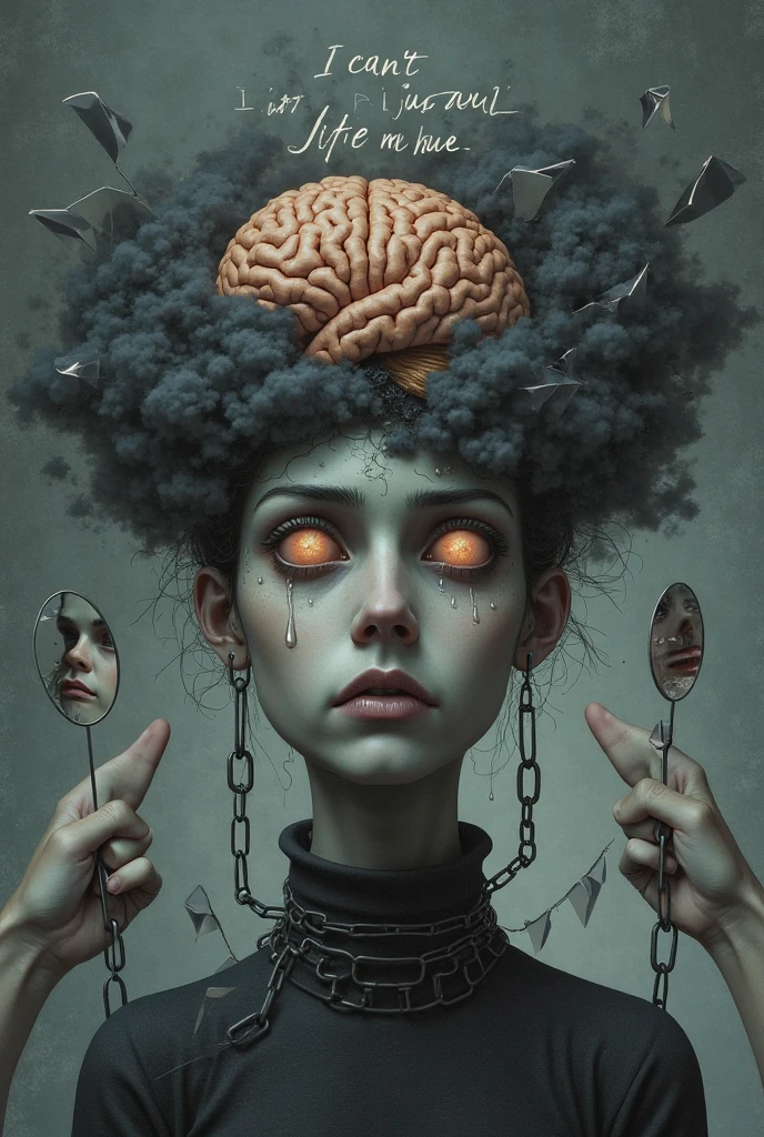 Drawing of a coat of arms with medusa holding a brain