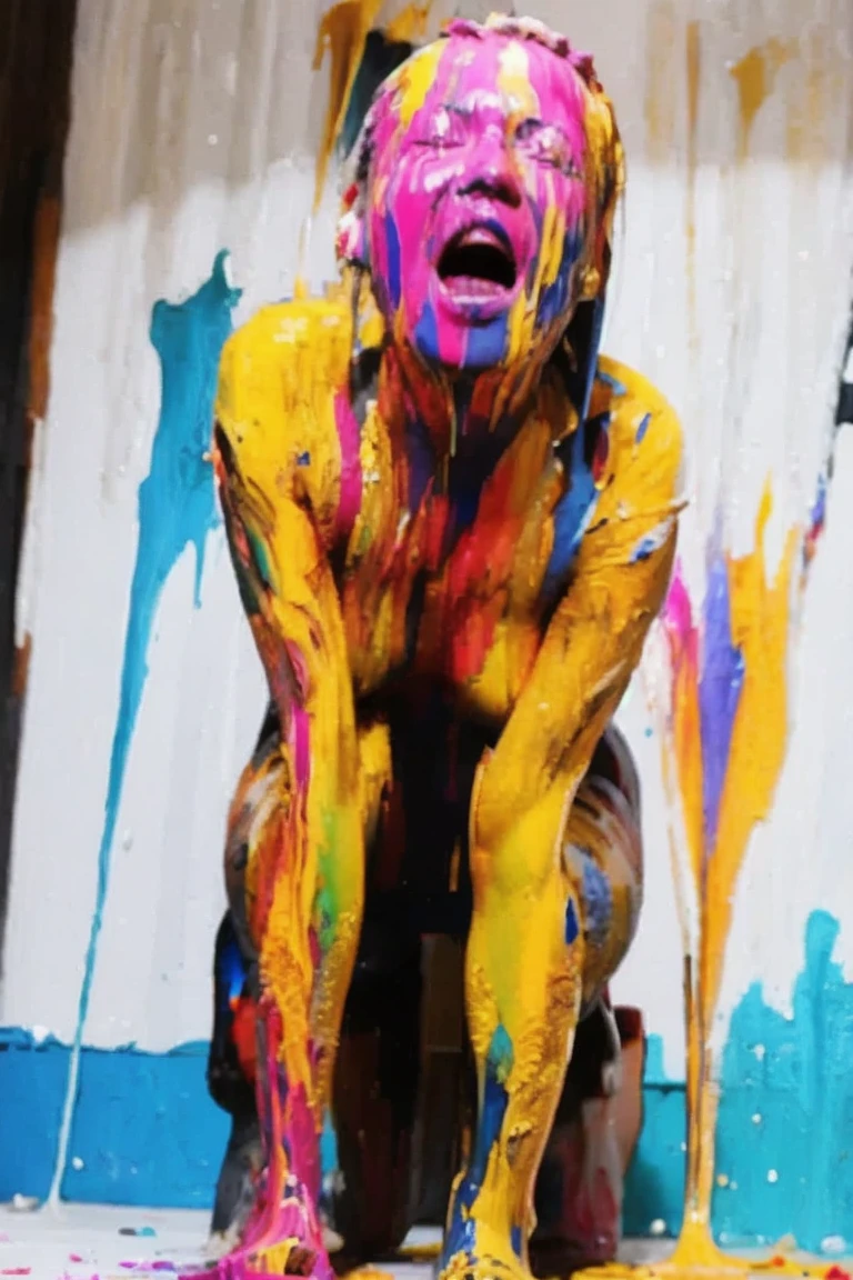 painting of a naked woman with a lot of paint on her body, ark album cover, inspired by Nicola Samori, Nadav Kander, disfigured figure, Wild and languid woman, by Nicola Samori, Brooke Shaden detailed, Oil painting concept art, Thomas Eakins and Beksi