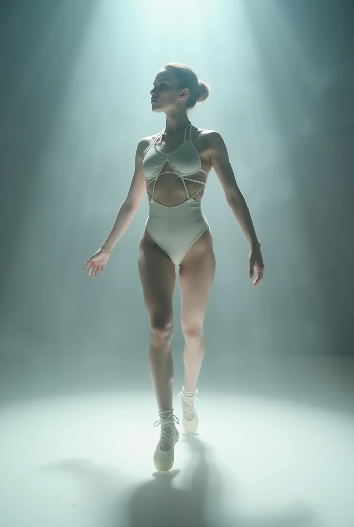 Explore the elegance of binary code in motion. Envision a ballet performance with enormous breast where dancers embody the 1s and 0s of binary code, gracefully moving through a digital stage. Capture the beauty of algorithms in motion, blurring the boundaries between technology and art. (full body:1.5)