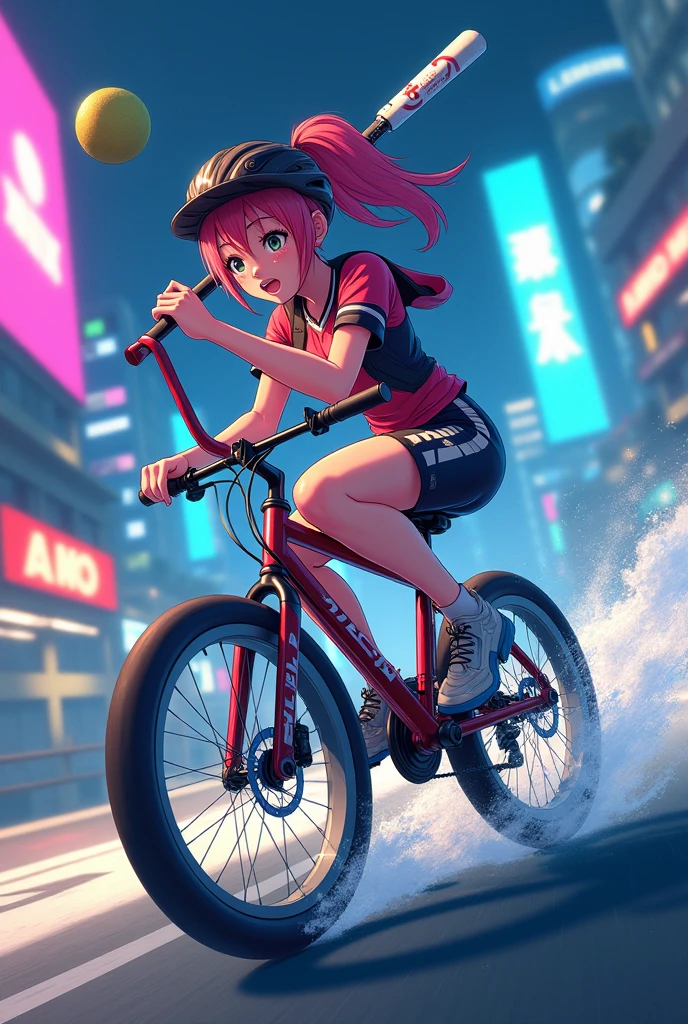 Today's challenge theme：close up, anime art, sexy shorts, doing acrobats, Riding a Bicycle