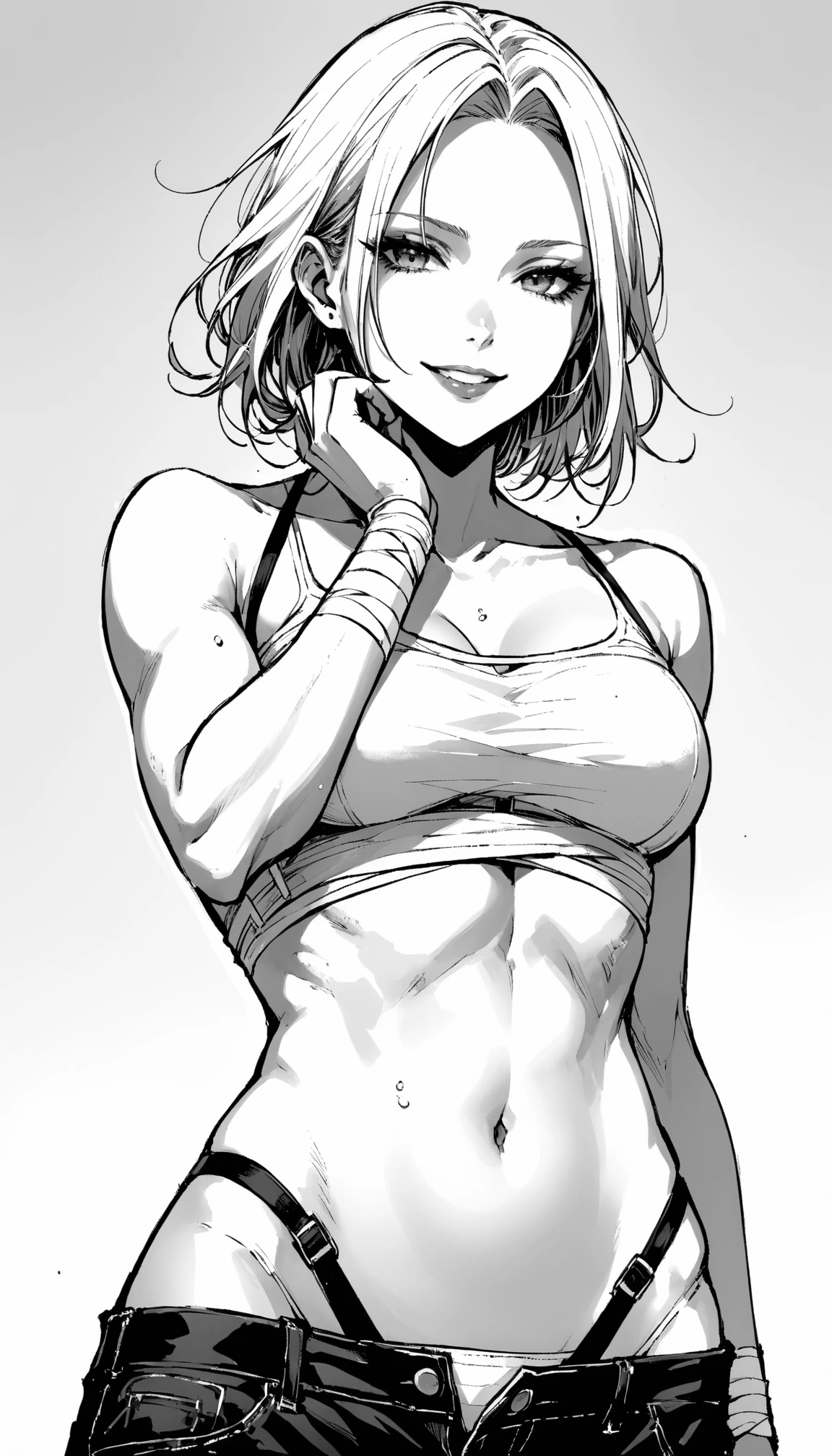 (top-quality、​masterpiece:1.2), 独奏、1girl in、jillvalentine, ((Sportsbra、Sports pants)), One hand is on his hip, short-haired black color、(sports gym), (Colossal tits 、thin-waist、Big buttocks), ((posterior view、backs、Sticking out the buttocks、Looking back)), ((Vicious look、Vulgar smile)), (Sweating、Rough breath), Cool Woman