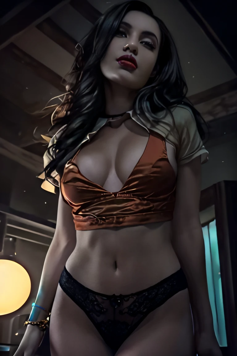 piper,black hair,brown eyes, cap,
standing,upper body, black undershirt,
red overcoat,dirty clothes, cleavage, cameltoe, hips, blush, covered nipples,
news station, from below, standing, black bikini,
fallout \(series\),morning,
(insanely detailed, beautiful detailed face,beautiful detailed eyes, masterpiece, best quality),
<lora:piper:0.8>,