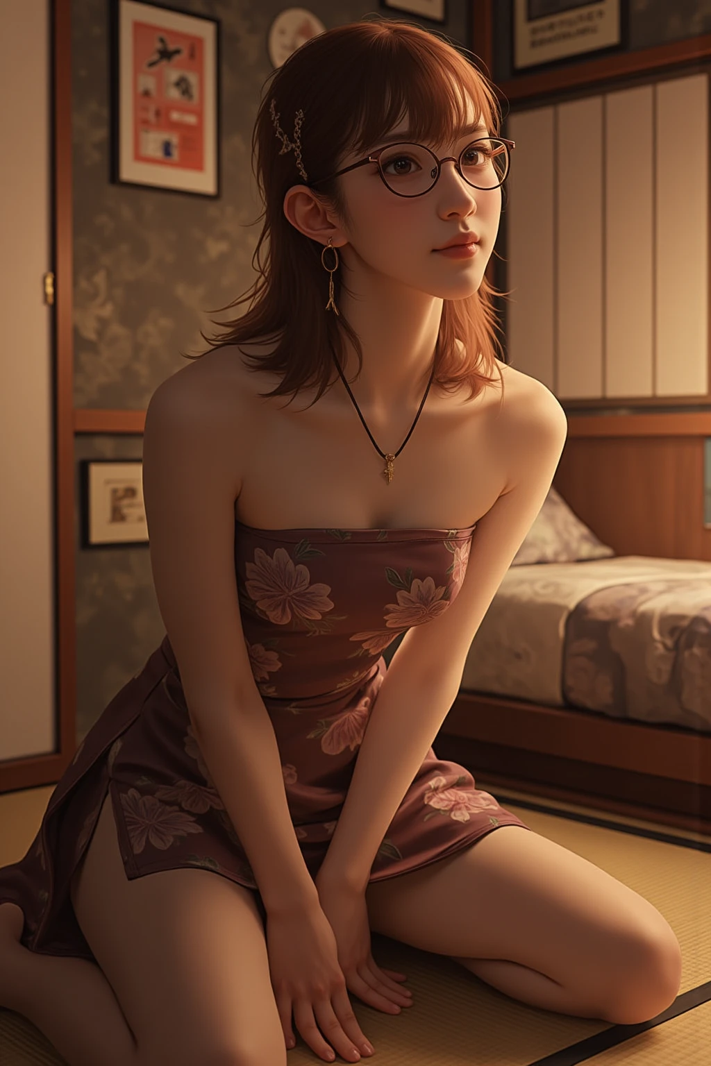 8k, RAW Photos, Highest quality, masterpiece, Realistic, Realistic, (1 Ultimate beauty), Mature Woman,(Strictly adhere to a composition where only one person appears in the photo)、(In the living room)(Wear rimless glasses)((Naked and wearing only a man&#39;s shirt))(Married women) Highly detailed face, (Perfect Teeth), fine grain, double eyelid, eyelash, Lip details, (((Black short bob hair))), (((Very large breasts)))Big Breasts,((Increase nipple protrusion))(((Spread your legs to emphasize your crotch)))(((She is sitting on the sofa with her legs spread)))(((Spread your legs in an M shape)))Cowboy Shot,  Soft Light, ((Written boundary depth)) 
Proceed with caution，((Age 35, Japanese women)), (((moderately fleshy body, Tight waist))), (((Front view, Realistic))Front view