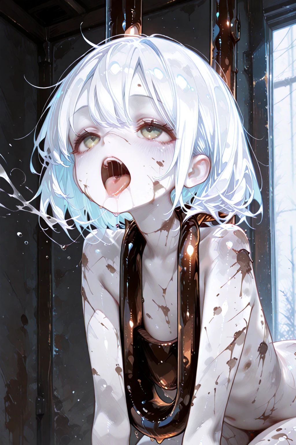 A sense of guilt、Close one eye、Tongue shot、eye shot、Sperm on hair、Massive on the face、Lots of big dicks、Dick is delicious、Suck dick、Covered in sperm、Sperm in the eye、Semen on the face、Sperm dripping from the mouth、Nipples、forehead、Girl、Girl、Short、Younger、Lower school year、Baby Face、flat chest、Dynamic Angle、masterpiece、best quality、ultra-detail、School、In the classroom、Displeased、Watery eye、I'm surprised、 on the forehead、be surprised
