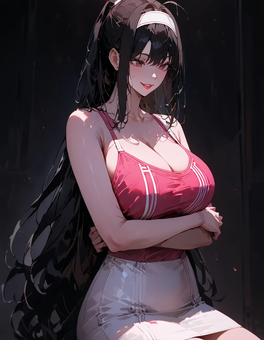 (junkotvv), Optimal，masterpiece，High resolution，highest quality，（Upper body），cute face，，black hair、cat ears、long hair、hair line，（（red eyes）），long eyelashes，drooping corners of the eyes，white skin，((shoot from the front:1.5)), ((Tight knit off-shoulder sweater:1.5)), ((tight yoga pants)).((black gloves))、rocket , ((big breasts:1.3))