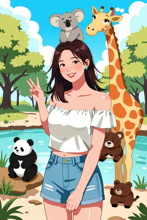 귀여운 동물들로 둘러싸여 있습니다