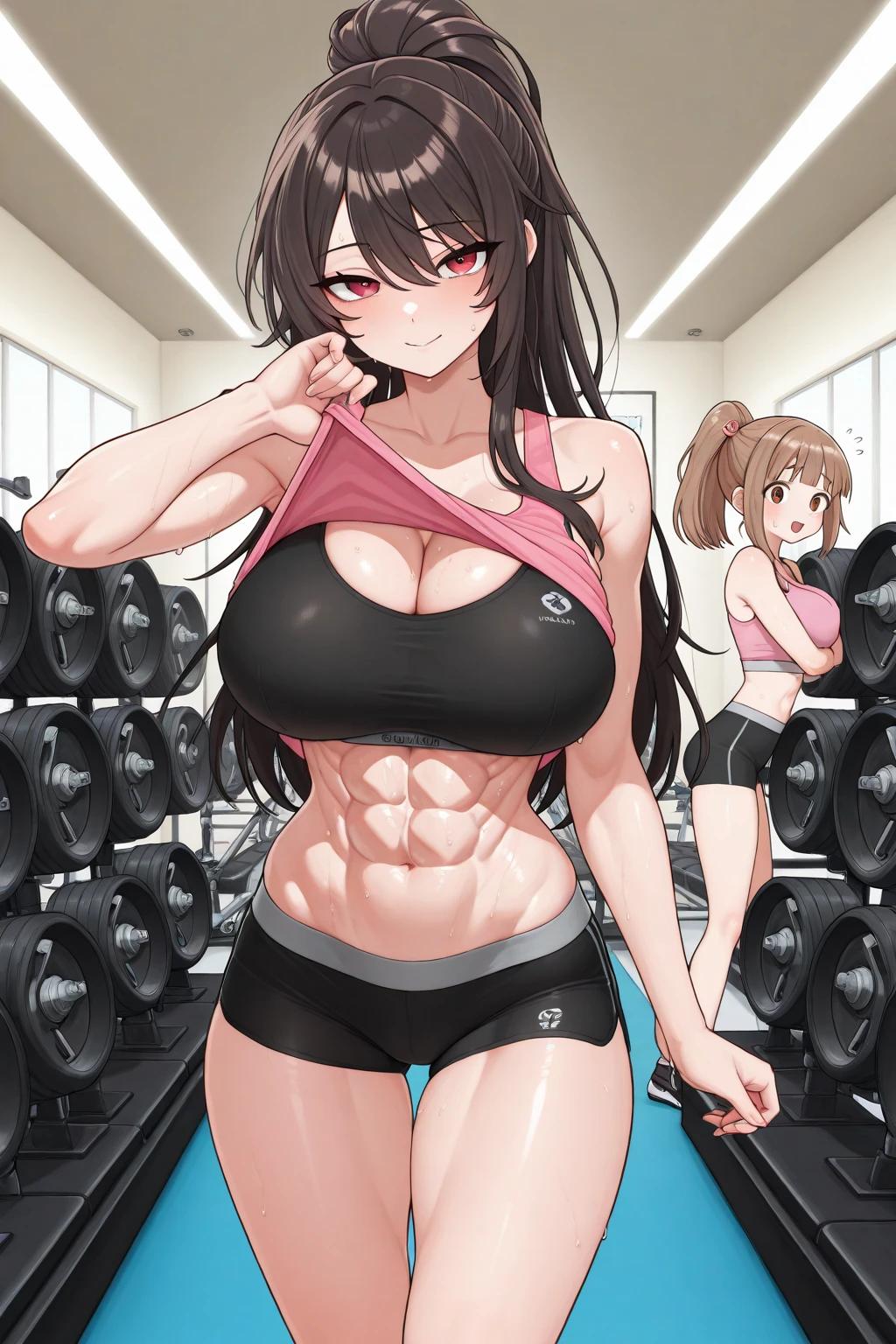 (highest quality:1.2),(perfect beautiful face:1.2),(perfect and beautiful posture:1.2),(Three sweaty female bodybuilders embracing each other,((sweaty body:1.2), (thick eyebrows:1.0)),(Chubby:0.8), Rin々new expression, (Sweaty, sunburned skin:1.0), thick muscles), ((Sports bra with cleavage visible),Sporty panties), lie down in bed, Goonami