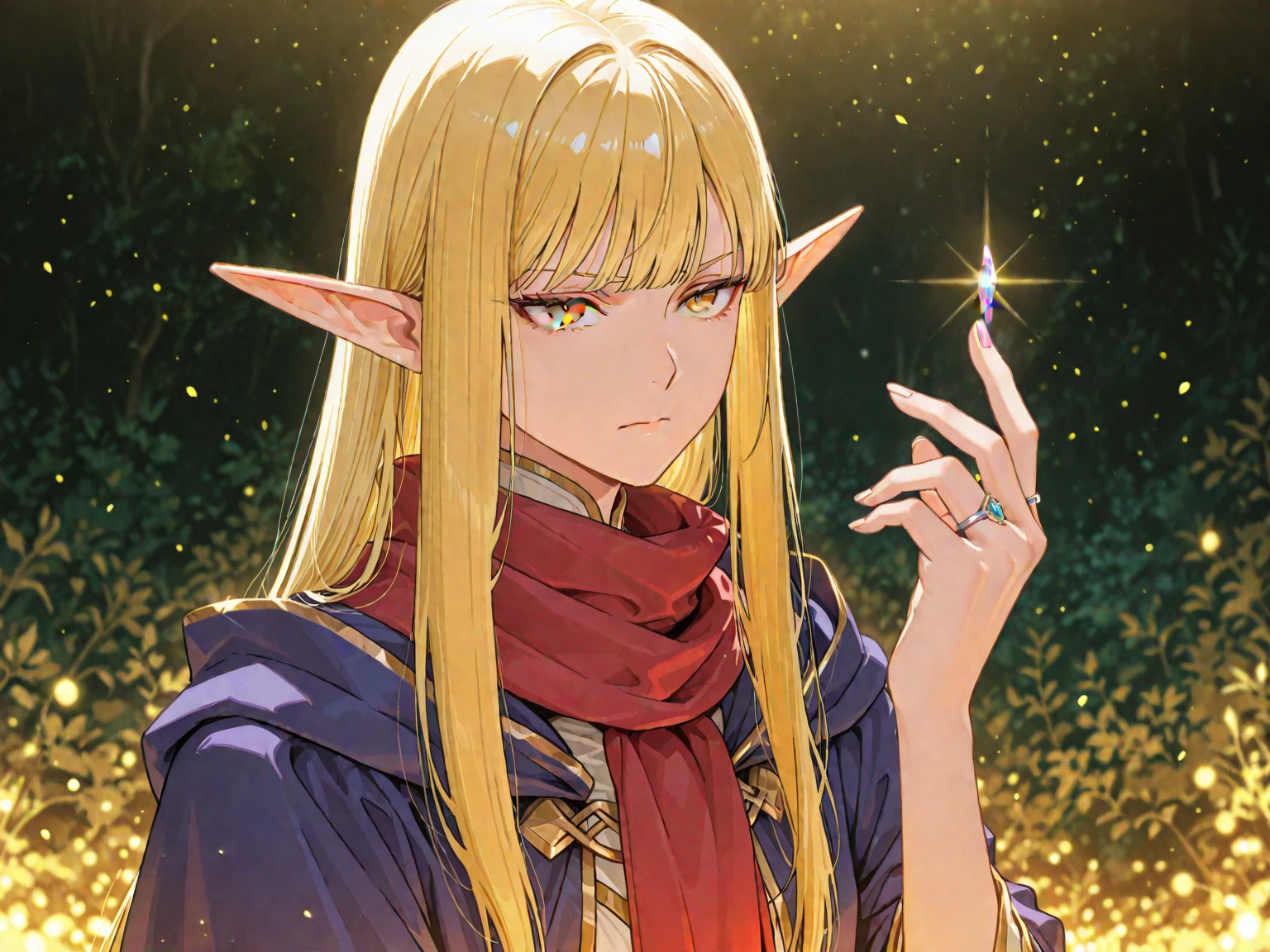 ((Masterpiece)), (Anime:1.3), ((best quality)), (RAW photo:1.2), (High Definition:1.3), (Professional Photography:1.2), (12 years old), (1girl), cute young girl BREAK, (Panicked face,:1.3), (Beautiful purple eyes:1.5), (dark skin), elf girl, wear a long cardigan, flat chest, slender waist, (hair over eyes:1.3), very long bangs, Shiny unruly hair, long hair, ((beautiful blond hair)), wear a long cardigan, shortpants, BREAK, ((best quality)), 🌈, (Panicked Pose:1.4), (on the riverside), Beautiful ruins Background,