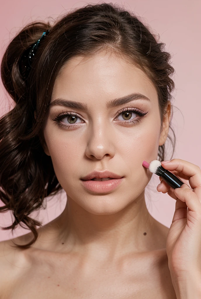 A make-up woman is putting on make-up ,  real photo, clear photo, professional photo, realistic photo, full HD, 4k 
