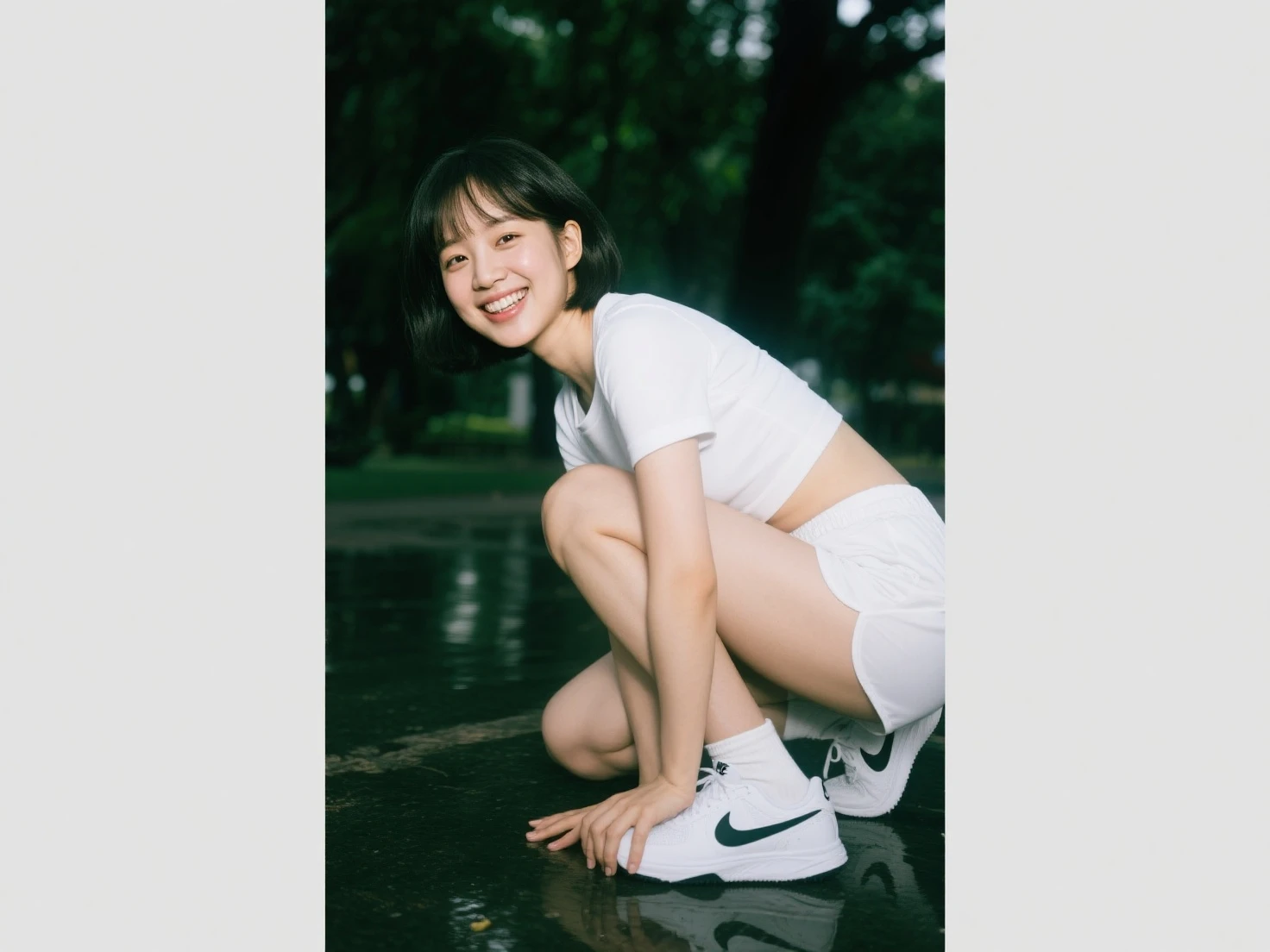 8k, High resolution, Anatomically correct, Attention to detail, ((lying on your back)), Full body, restrained, rope, Japanese woman, ((Snow white collared short sleeve tennis wear, snow white tennis skirt)), Short wave hairstyle, (Show off your beautiful thighs), Beautiful Face,clear, ((Beautiful Eyes, Inviting eyes, Kind eyes)), Realistic depiction, photograph, Exquisite, clear, Textured skin, clear skin, Small face, Small Mouth, Natural Makeup, Seduce, Embarrassing, Shy smile, Show off your beautiful thighs, Stretch your legs, nsfw,