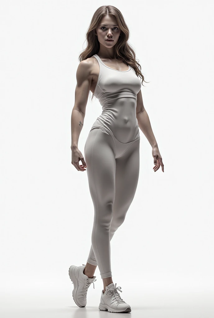 photorealistic a girl as a heavy lifter in form of marble statue in Greco-Roman style, iconic lifting stance, best quality, glowing surfaces, blurry edges, stunning movement tansition background UHD, super detailed