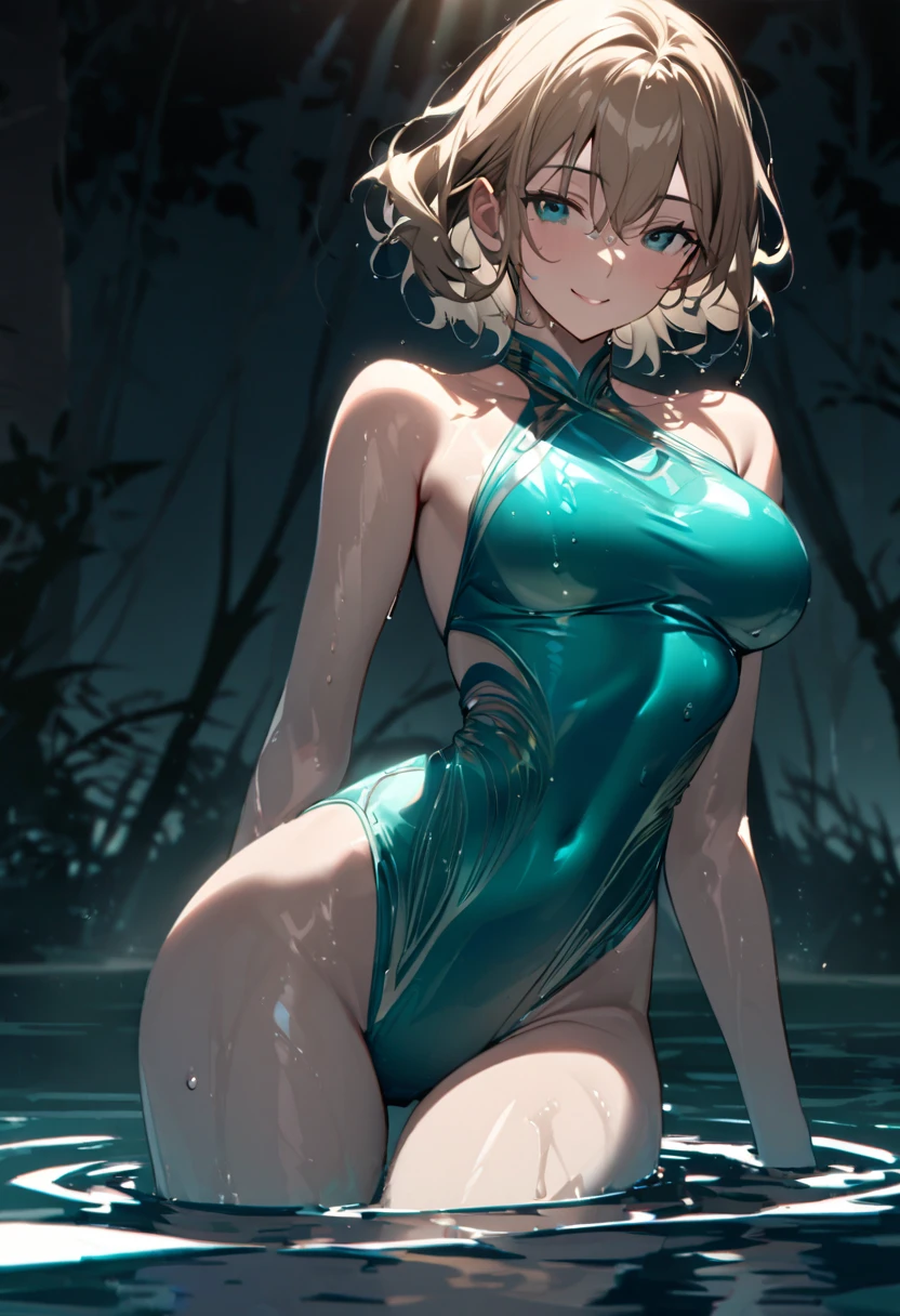 finely detailed illustration, best quality, masterpiece, vibrant color,（masterpiece）、(Highest quality)、((Very detailed))、(Very delicate)、Cute and sexy swimsuit idol、Pastel colored hair、Beautiful breasts、Thighs、nice、Amazing starry sky、Beautiful sea、Wet and see-through
