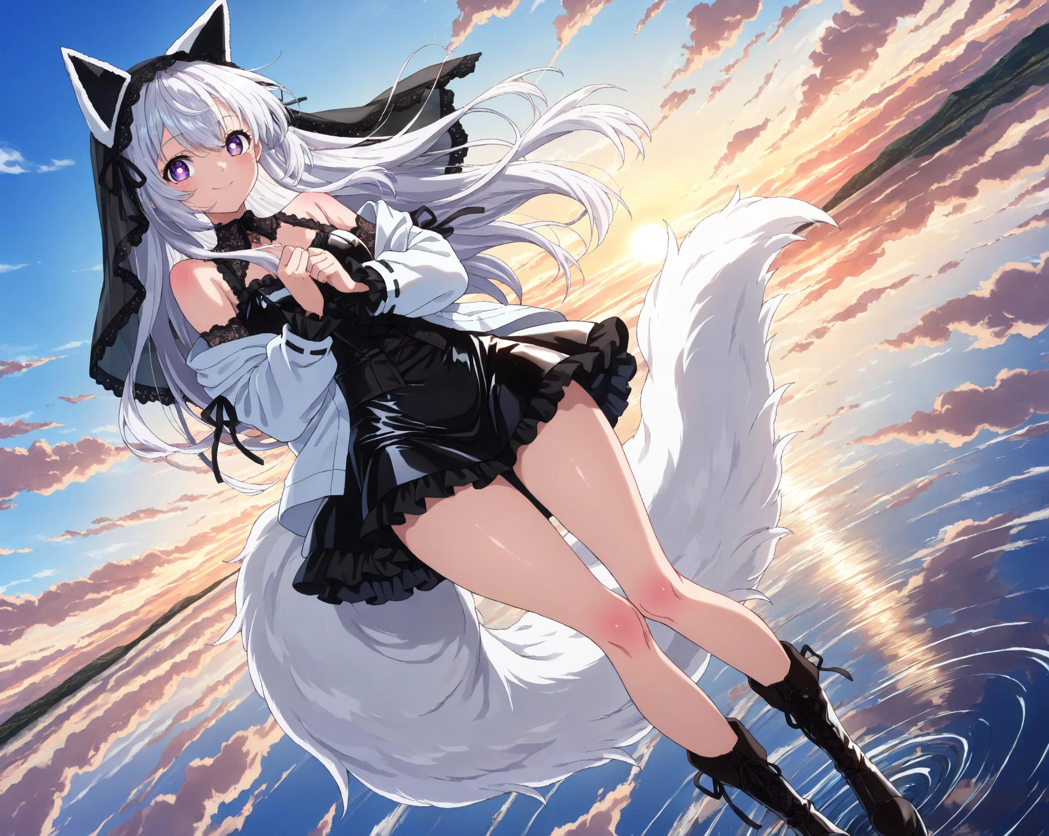 [(white background:1.5)::5], (imid shot:0.95), (full body:1.25), Dynamic angle, (falt color:1.3),colorful,
shinano \(azur lane\),1girl, shinano (azur lane), car, , tail, animal ears, skirt, thighhighs, motor vehicle, race queen, , ground vehicle, fox ears, long hair, multiple tails, , white hair, fox girl, official alternate costume, confetti, fox tail, solo, sports car, high heels, looking at viewer, thigh boots, thighs, cloud, pleated skirt, sky,  shoulders, miniskirt, outdoors, boots, full body, kitsune, blue sky, day, animal ear fluff, white tail, microskirt, black skirt, , logo, bangs, looking back, vehicle focus
 <lora:azur lane_20230619144714-000018:0.6>     <lora:shinanoAzurLane_v10:0.8>