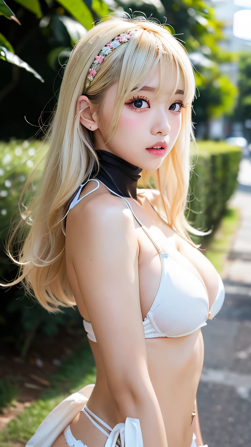 Sexy big boobs、A 22-year-old beautiful girl with a sexy and cute look, Beautiful and sexy face、A strong wind blows my hair in front of my face、Beautiful medium platinum blonde hair with cute and sexy eyes hidden behind long bangs