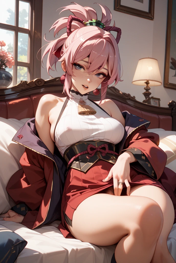 NSFW (Highest quality:1.5, High resolution, uhd, 4K, Detailed lighting, Shaders)miyamoto musashi asymmetrical hair, blue eyes, Earrings, hair ornaments, Pink Hair, ponytail, Side Lock, break bare shoulders, blue kimono, Removable sleeves, elbow sleeve, kimono, kimono, heart, sash, No sleeve, No sleeve kimono, break outdoors, city, break looking at viewer, break (masterpiece:1.2), Highest quality, High resolution, unity 8k wallpaper, (figure:0.8), (Beautiful fine details:1.6), Highly detailed face, Perfect lighting, Highly detailed CG, (Perfect hands, Perfect Anatomy), 1girl, (nsfw:1.0), Spread your legs, seat, Elevate your legs, nude, (Pussy Focus:1.0) Sweat, Shiny skin, Heavy breathing, ( Sex, sexual intercourse, Insert, Hetero, Motion Lines, Motion Blur, Talking Spirit:1.1), (Lying, Lying on your back, bed,Subjective:1.1)blush depressed Face distorted by pleasure Resisting Pleasure Blushing cheeks wet Nipples licked Overflowing body fluids Spurting body fluids ((0 Close your eyes and lean back)) (((Ecstasy)))++