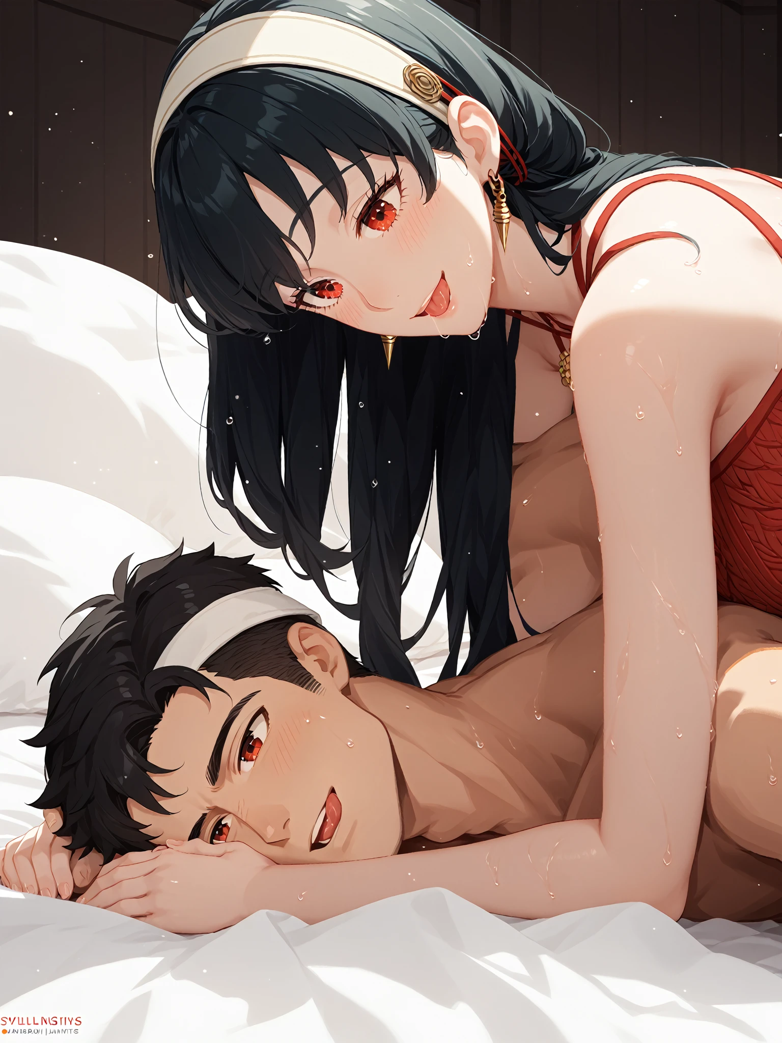 mom with young boy, couple, (Best Quality, 8k, 32k, Masterpiece, UHD:1.3), (Photo of Attractive Japanese Woman with small nine years old son ), 1 Girl with 1boy, (super huge Boobs squeezing small son with tits :1.2), (short wavy hair), Abs, Perfect Body, Ultra Detailed Face, Detailed Lips, Fine Eyes, double eyelids, pajamas, on the bed, (seductive), ((aroused:1.5)), ((areolae slip)), mom seducing and touching young son, son hsving sex with mom