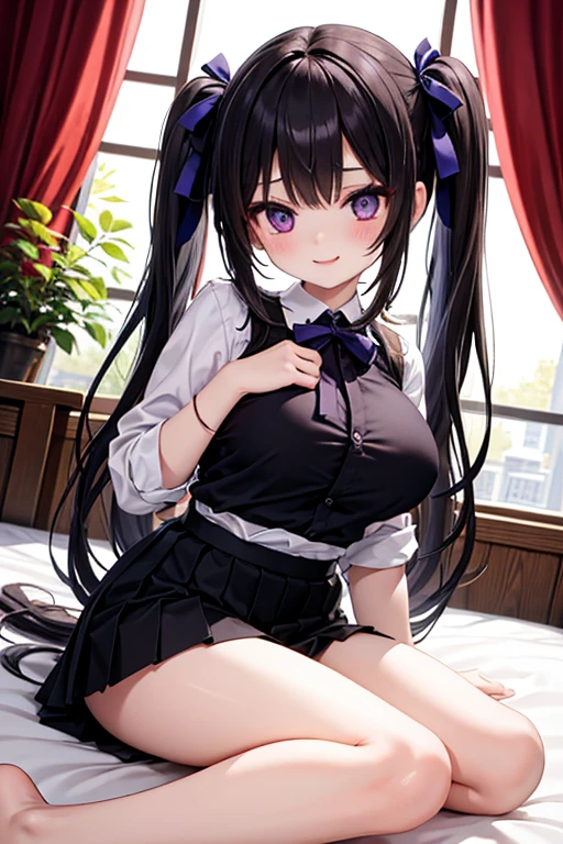 masterpiece, best quality, absurd, illustration, Black color, 1 girl, Playboy Rabbit, anime character, cute, cute, Whoa whoa whoa,,twintail hair, blunt bangs, choker, Postcard,She lifts her skirt and shows her vagina.,big bust,big tits,cleavage,spread your legs,bed,wet clothes,Masturbating while rubbing her vagina with her hand,drooling,cleavage,Heart,long hair,blush,cleavage,cardigan,NSFW,leaking semen,dildo,:D,dark purple hair girl,sisters덮밥,sisters,nipple