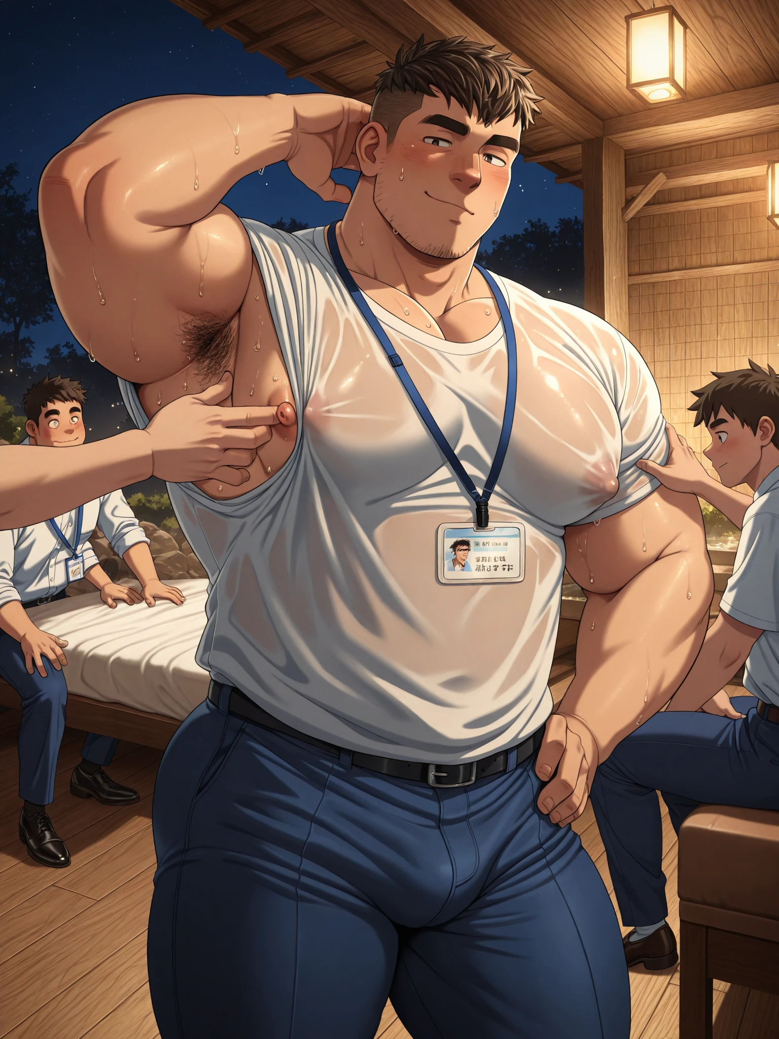 Danny Phantom, ghost, hypnosis, jock, conversion, locker room hallway, hyper muscles, jockstrap, bro, meathead, hypnotized, brainwashed, brainwashing, big dumb jock, football.  Glowing eyes. Hyper crotch bulge. Massive bulging crotch. Big balls. Big biceps. Big triceps. Big traps. Broad shoulders. Big meaty pecs. Big thighs. Thick glutes. Hyper muscles. Flat top buzz cut. Football team assimilation. Clothes turning into a football uniform. Danny Fenton turning into Dash Baxter. Black hair turning blonde. Twinning. Both are sneering. Cocky smirk. Dash whispering in Danny Fenton's ear. Danny Fenton obeying Dash Baxter as Dash Baxter says, "Don't worry, Fenton. You'll like being me. Now shove that nerd into the locker like a good jock. You know you want to...."