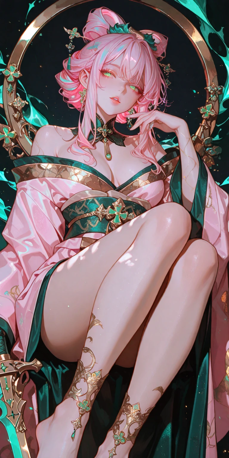 White elf tattoo，There is a big fluorescent green lotus tattoo on the chest，The clothes are ultra-thin and ultra-transparent，bathing，Long legs，Barefoot，whaite hair，Long hair，Single horsetail，Face straight ahead，Open crotch clothing，The chest is extra-large，Raised D cups，nakeness，The top cloth strip is bare，Cherry blossoms with phosphor tattooed on the big belly，Obscene lines