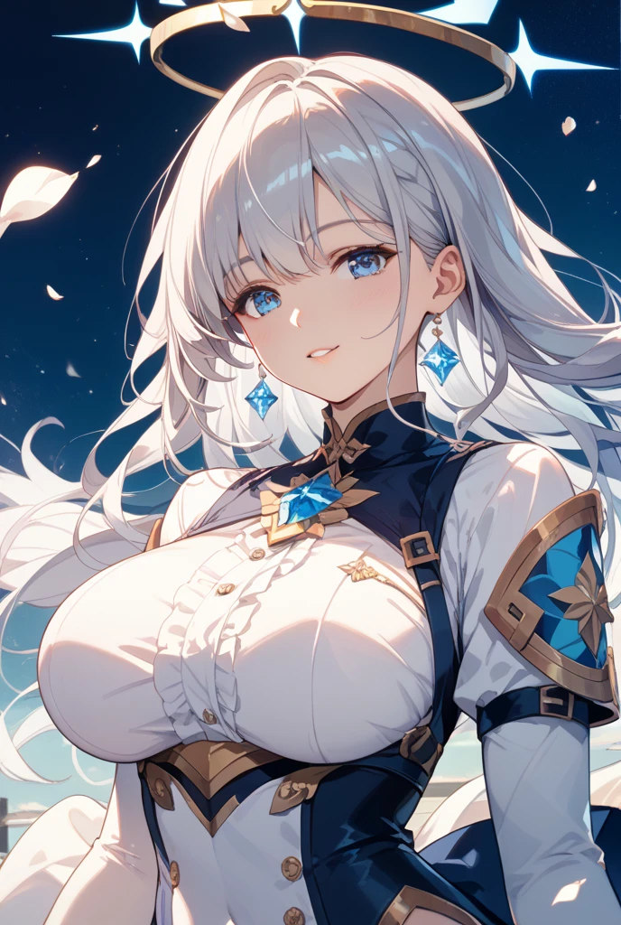(((​masterpiece)))、(((top-quality)))、((ultra-detailliert))、(illustratio)、((extremely delicate and beautiful))、Bright smile、floating、(Detailed light) (1girl in)、、独奏、The long-haired、The wind is blowing、A WORLD、（cute eye）Wizard Hat, red blush, blush stickers, cleavage of the breast, bare shoulders​, doress, off shoulders, cowboy  shot, is standing, A smile, deph of field,