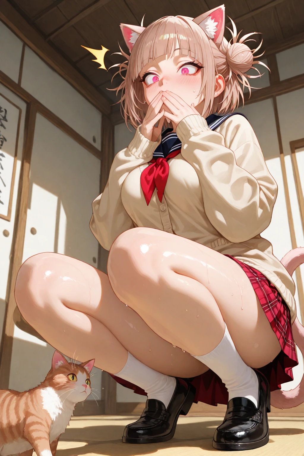 (masterpiece, Highest quality:1.2), alone, One girl, 幼いchildのゴールドシップ, pillbox hat,、White blouse、、、Pleated skirt、Knee-high socks、grassland、Nature、blush、Close your eyes and scream、Muddy liquid all over the body、Big Breasts、Clothes are see-through、、Kindergarteners、、6 years old、、の小さな体、Tentacles touching pussy、White viscous liquid、A lot of love juice、Get by a large amount of tentacles、Put tentacles in your、A large number of tentacles wrap around the body、Tentacle insertion into、Tentacles and sexual activity、Tentacles and sex、Tentacles get inside clothes、Inserting a tentacle into the vagina、Sweat、Massive 、Vaginal 、orgasm、Cramp、Masturbation、masturbation behavior、Back view、Carry a school bag、On all fours、Big Ass、Lace panties、See-through panties,See-through pussy