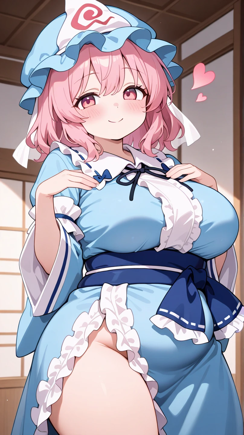 nsfw,((Masterpiece)),((high resolution)),((Best Quality)),Anime illustration,((1girl)),(SAIGYOUJI YUYUKO),Feeling embarrassed,Are crying,15 years old,(Young),baby face and big breasts,large breasts,(low length),(Short),(child),orgasm,drunken eyes,Slave Collar ,pussy juice,spread legs,(fingering), schlick, (masturbation),