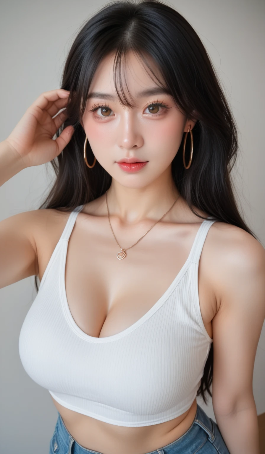 (Close-up:1.4)、(RAW Photos:1.2)、(Photorealistic:1.4)、(masterpiece:1.3)、(Highest quality:1.4)、(beautiful woman with perfect body:1.4)、(Perfect Anatomy:1.2)、beautiful girl college student、Tabletop、light makeup、Red lips、Silver Hair、Disheveled long hair、Street background、beautiful、elegant、Ultra fine detail aster piece、Realistic texture、Realism in film lighting、Perfect job、In 8K、Exquisite facial features、White tight open cut top、Transparent white tight shorts、Slim figure、Bright big eyes、Earrings、necklace、
