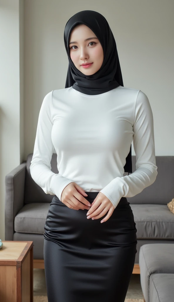 (8k, RAW photo, best quality, masterpiece: 1.2), (realistic, photorealistic: 1.37), 1 malay girl in hijab, 32 years old, female, Tokyo cityscape, night, professional lighting, photon mapping, radiosity, ripped, big, pure white and very small knitted with protruding tips, areola protruding, pubic shape clearly visible, gal, lots of lashes , Lame on the eyelids, pitch black lip, pitch black heels, pubic hair, lower abdomen bristles, slender, crotch open, are large and likely to spill out of the bra, pubic hair is very large, pubic hair is very protruding,