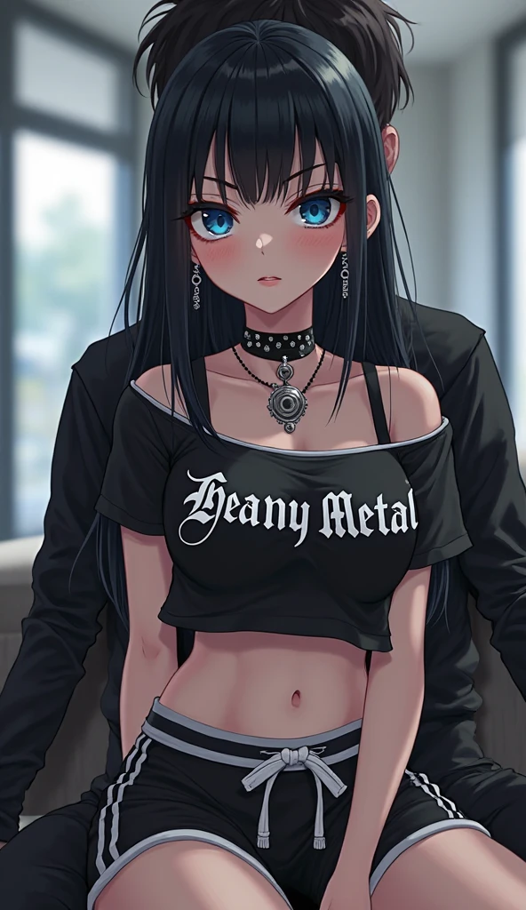 score_9, score_8_up, score_7_up, source_anime, BREAK, 1girl, long hair, black hair, goth, hornGesture