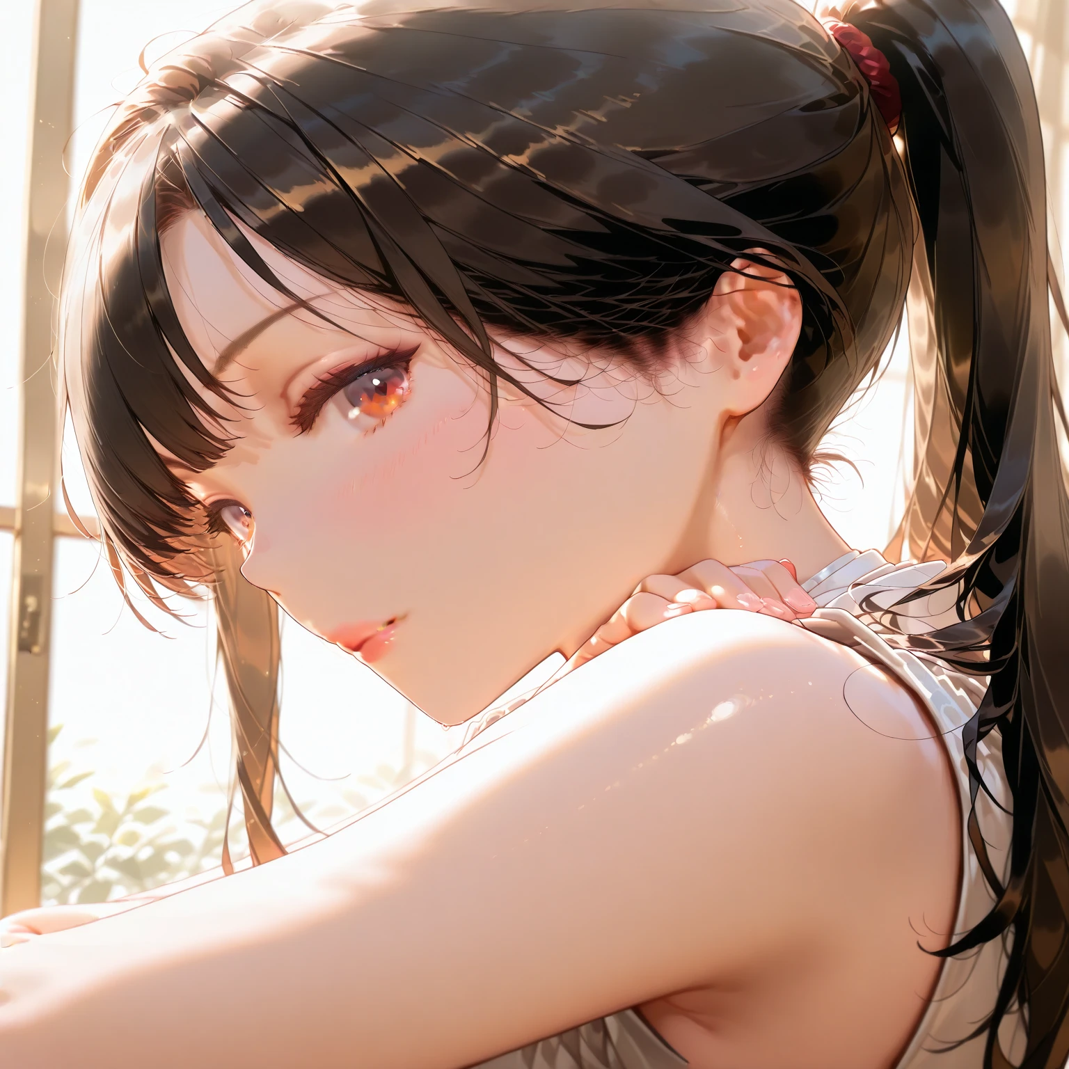 (1girl:1.3), (photorealistic:1.4), (masterpiece, top quality, best quality, official art), extreme detailed, highest detailed, (ultra-detailed), ((an extremely delicate and beautiful)), cinematic light, , sexy, upper body, shy look, tight dress, aroused look, lips apart, 