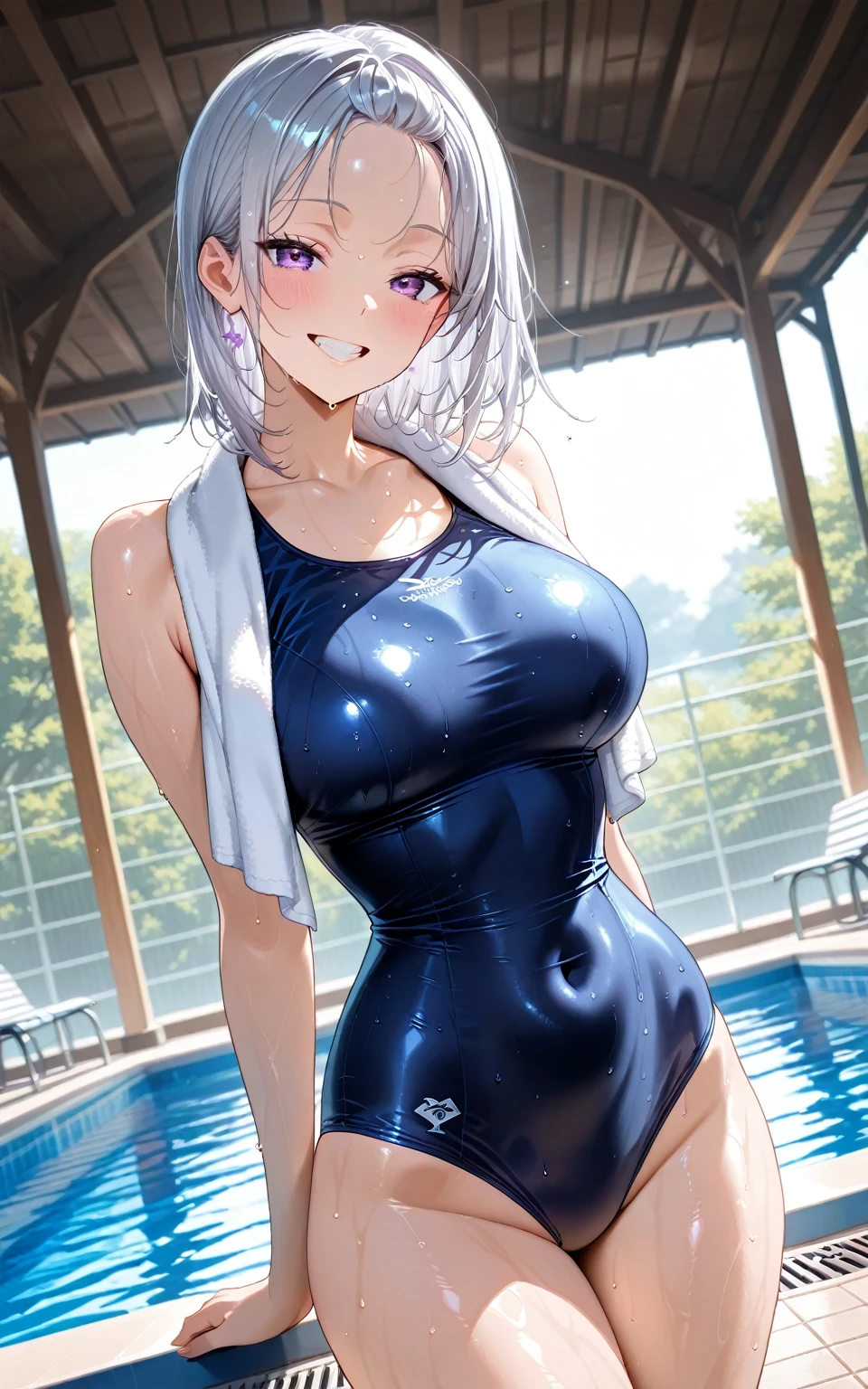 highest quality,wonderful,finely,extremely detailed CG Unity 8K wallpaper, (1 girl, blue eyes), (huge breasts:1.2), (black school swimsuit:1.3), (bare shoulders:1.1), (clavicle:1.1), (semen:1.2), (loli:1.2),(sperm:1.2), (zettai ryouiki:1.2),(constriction:1.2), (Are Standing:1.2),(Nipples),(Nipples visible),  ((cum,sperm,semen)),(((cum on face))),((ejaculation semen)),((ejaculation cum)),(((bukkake))),purple hair,arms up,armpit,locker room,(((cum on body))),(((sukumizu)))