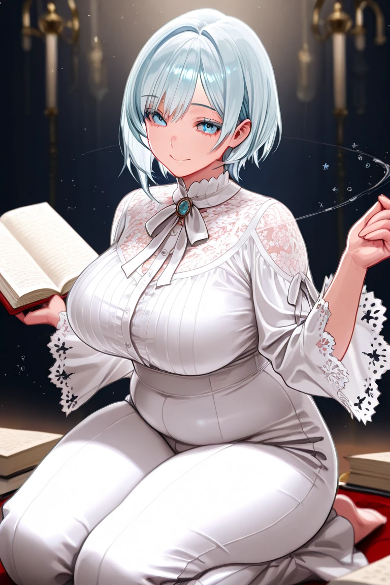 Beautiful woman is shown to have a athletic figure, she is wearing a beautiful nsfw dress, (aafranziska, light blue hair:1.5), ascot, puffy sleeves, pencil skirt, pantyhose, black gloves, jewelry, earrings, (black bunny ears:1.4), black lips, (angry, tears:1.4),, girl standing in a gala ballroom, sexy session, (arms behind back:1.4), exposed cleavage, (pregnant:!.4), cowboy shot, superior quality, many details, realistic