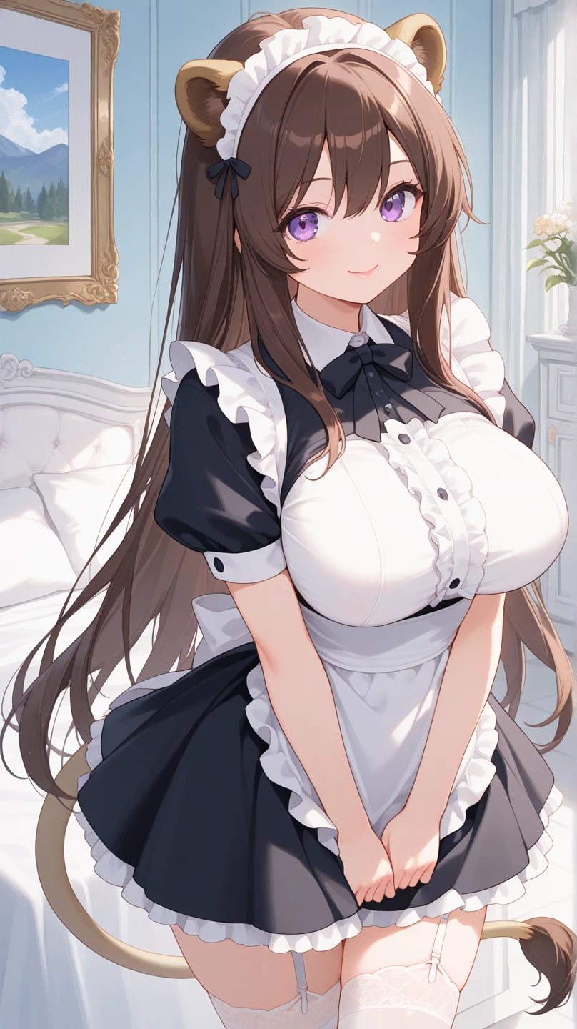 Beautiful pregnant female maid, mature, bunny ears, wants to have sex with me, cleavage, maid dress,