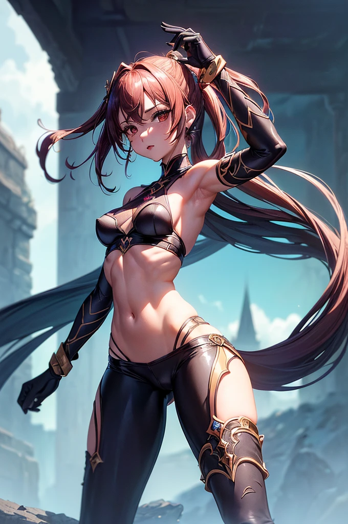 best qualityer，tmasterpiece，Ultimate resolution，downy，Extremely colorful，mature pretty woman，（guillotine，behead）（Kneeling pose）（Point at you with your ass），solo person，Upper body nudity，Beauty severed head，Normal posture，Redlip，shackle，guillotine，behead，Collar，handcuff，Anklets，Normal posture