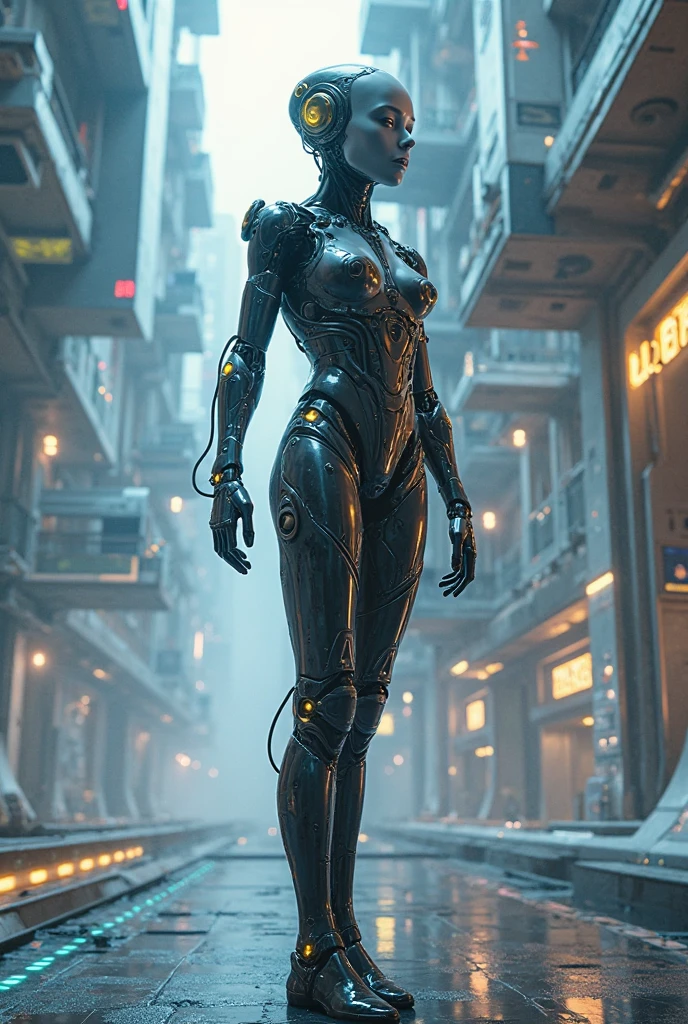 biomechanical beautiful cyberpunk woman, walking away, full neon exoskeleton, dark cyberpunk cityscape at night, giant dystopian robot in the background, against a black background, dark theme, dark future, hyper dimensional space, crystal nebula, elegant, detailed skin, human-machine fusion, narrow hips, organic meets artificial, (in awe:1.2), confident, (surprised:0.7), natural skin, style of Stan Manoukian,
BREAK
physically based unbiased rendering, sharp focus, extremely high-resolution details, photographic, realism pushed to extreme, fine texture, 4k, ultra-detailed, high quality, high contrast,