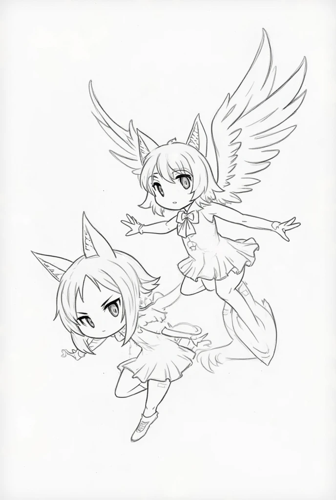a draw, furry, anime, woman bird, arpia, y gata, woman with wings flying in the air, thick lineart, thick black lineart, simple lineart, bold lineart, intense line art, perfect lineart, clean lineart, lineart, ahri from league of legends, lineart behance hd, thick line art, thin line art, clean anime outlines, outline sketch