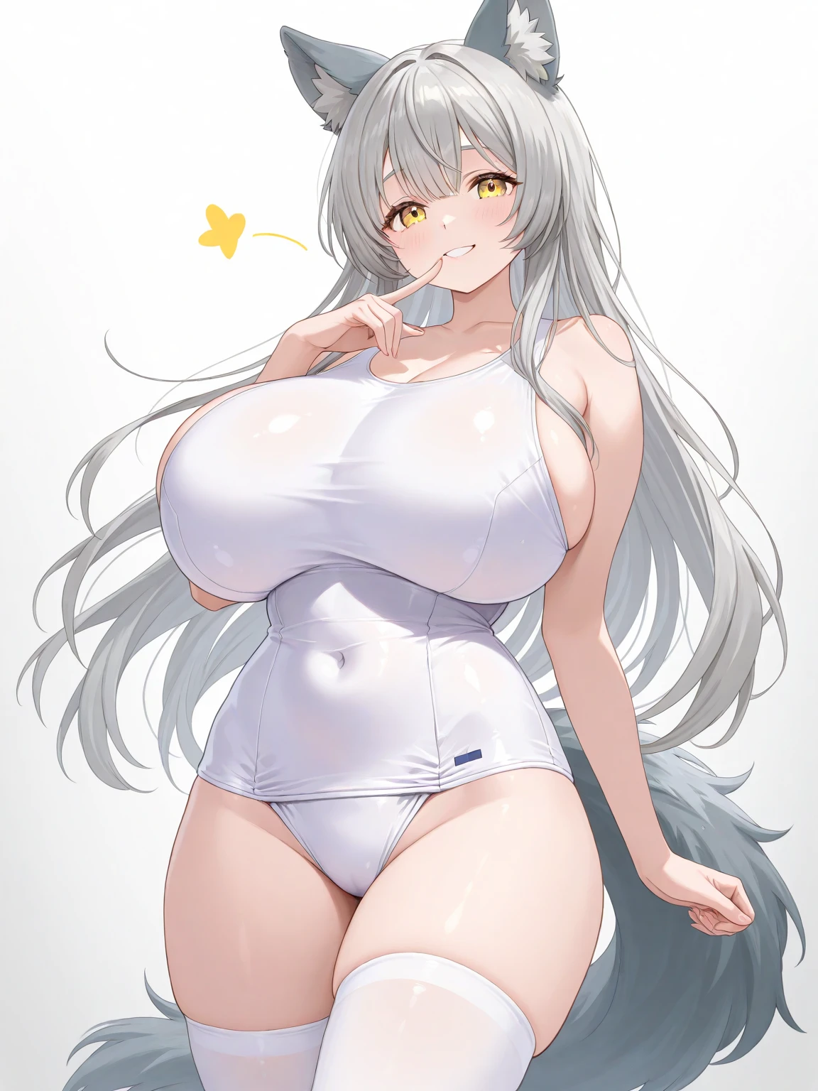 8K resolution, Surreal, Very detailed, high quality,Perfect Anatomy, (girl: 1.1), girl1名, Beautiful Japanese Women,18-year-old, Shinwes,  Detailed face, Long Hair, (Huge breasts),(Wide Hips), (White swimming race suit :1.3), (Camel Toe), cute, Japanese idol faces, smile,(((Fold your arms in front of your chest:1.3)))
