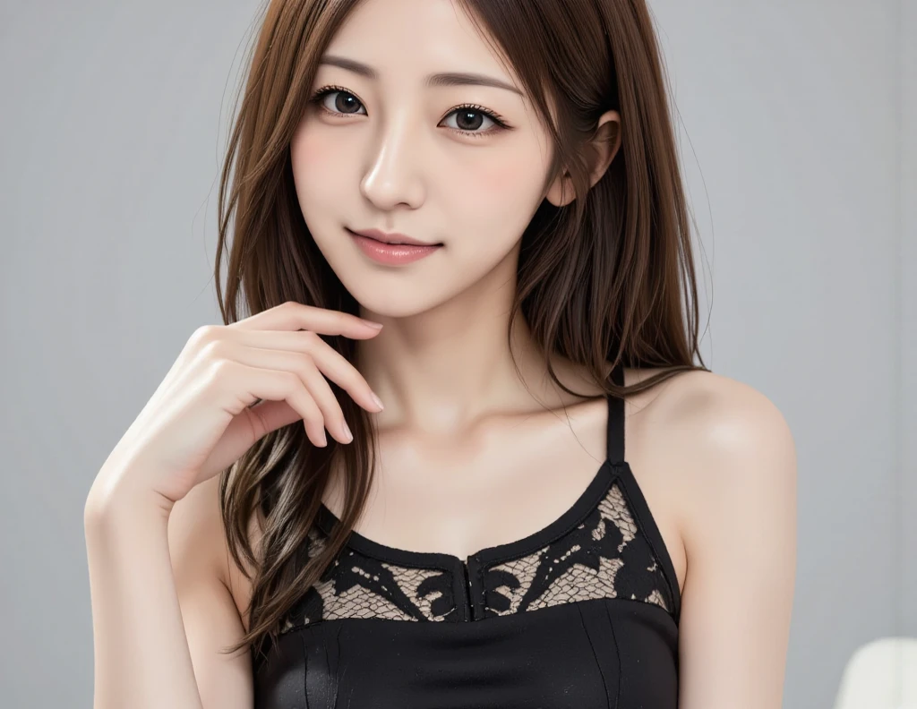 masutepiece, Best Quality, Illustration, Ultra-detailed, finely detail, hight resolution, 8K Wallpaper, Perfect dynamic composition, Beautiful detailed eyes, Women's Fashion Summer,Medium Hair,Small breasts natural color lip, Bold sexy poses,Smile,Harajuku、20 years girl、Cute、Sexy shot looking at camera