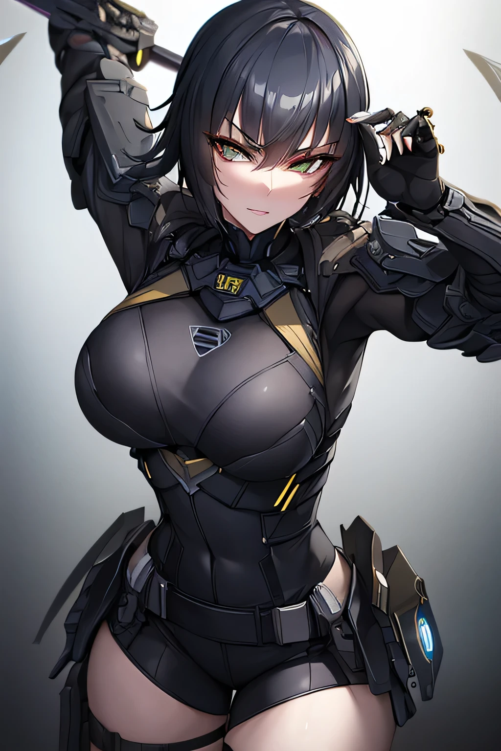 Beautiful 18 year old milf with a cutting edge black exo military suit
