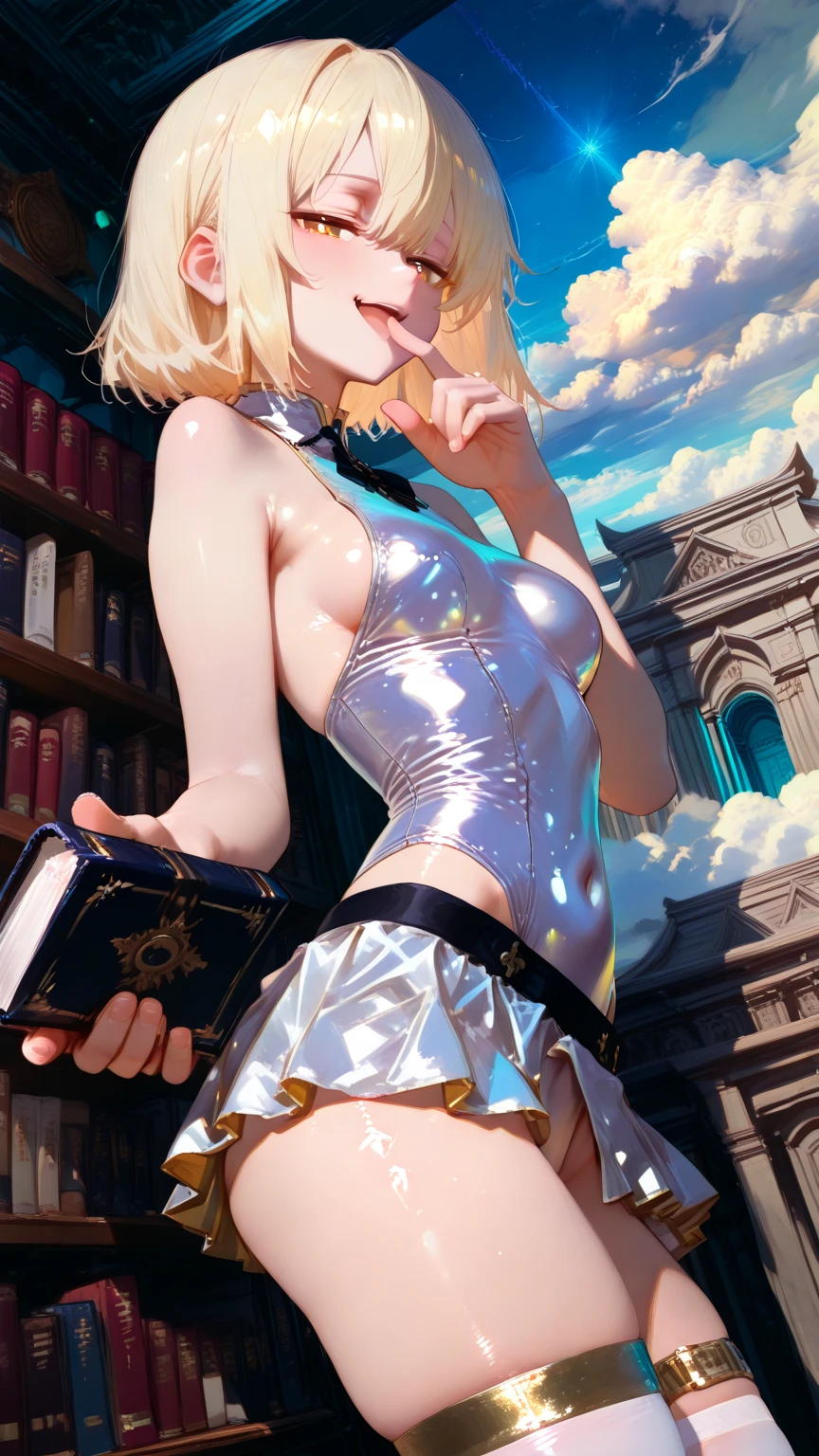Trading card of woman, glasses, big breast, sexy pose, white shirt, plaid skirt, pigtails