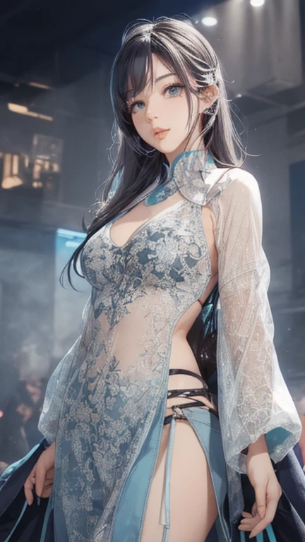 ((Mastepiece))、((Best Quality))、high quality、High definition、High resolution、High detail、Lens flare、Ray Tracing、Side light、high quality-shadow、high quality-texture、Detailed texture、Beautiful details、Full Figure、whole body、(Beautiful delicate face with details、Detailed beautiful delicate eyes、Perfect Facial Proportions、Detailed skin、Charm、Realistic and colorful)、((Slender beauty)) 、(Intricate detailakeup、Pure Eros Face)、Mesh hair color、Beautiful bangs、Detailed chest、Large upward-facing breasts、Chest protrusion、Beautiful feet、Detailed fingertips、Raise your arms、Raise your knees、1 woman、high school girl、uniform、kirt fluttering in the wind、Dress shirt、See-through、Wet、Cyberpunk City