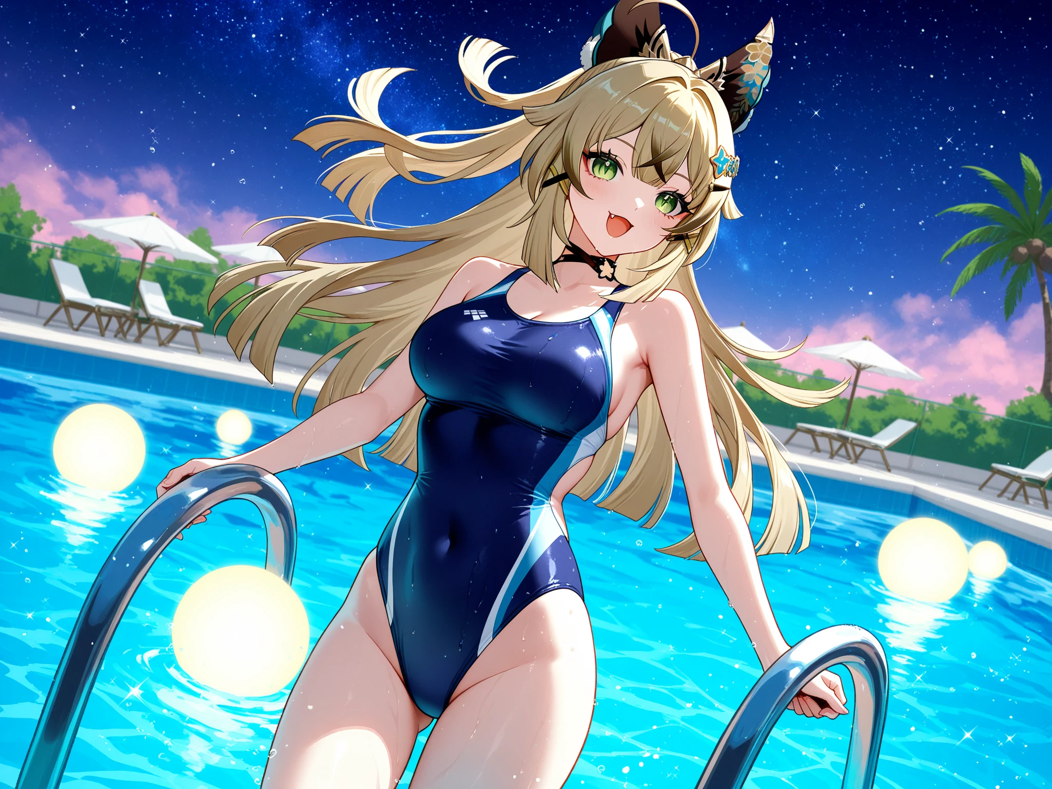 night pool swimsuit gal blonde big breasts Flirting sex
